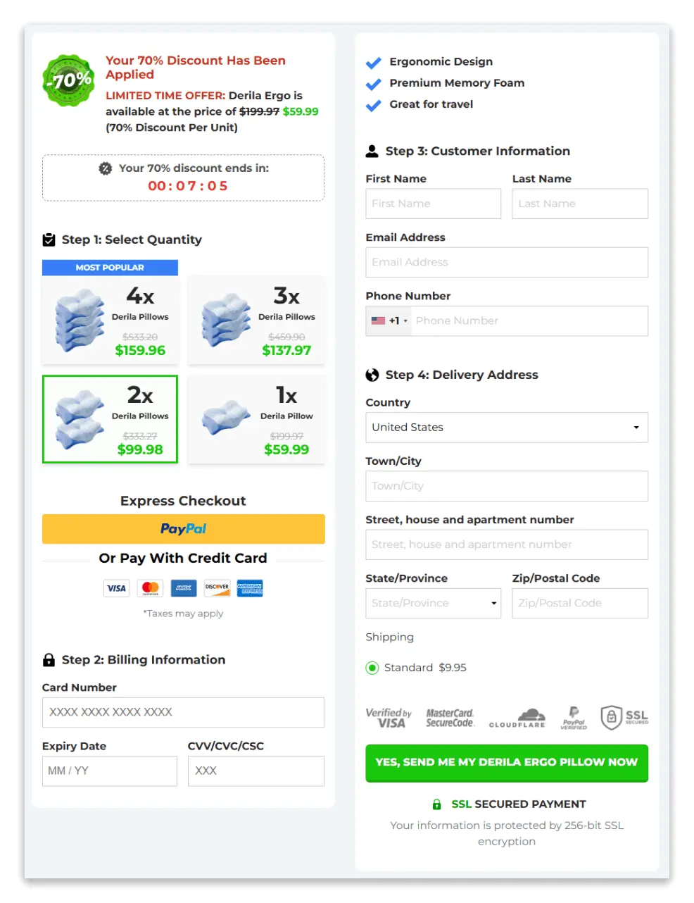 Derila Ergonomic Pillow order page